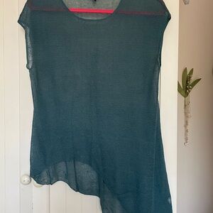Eileen Fisher Sheer Knit Asymmetrical Short Sleeve Blouse